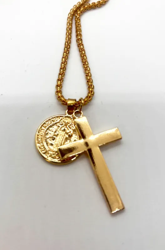 Cole Cross And Coin Pendant Necklace _ 159404 _ Gold sold by Dunns