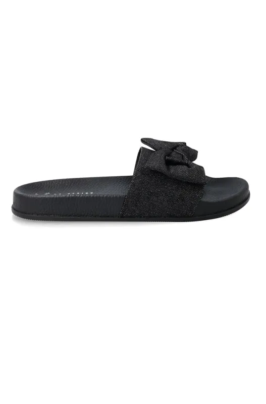Donica denim bow slide sold by Dunns