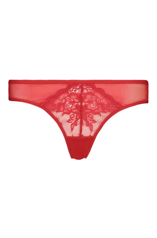 Zoey Mesh Lace Thong _ 159524 _ Bright Red sold by Dunns