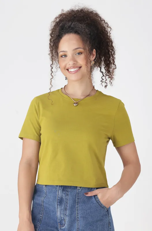 BELLA CREW NECK FITTED CROP TEE _ 162136 _ Green sold by Dunns
