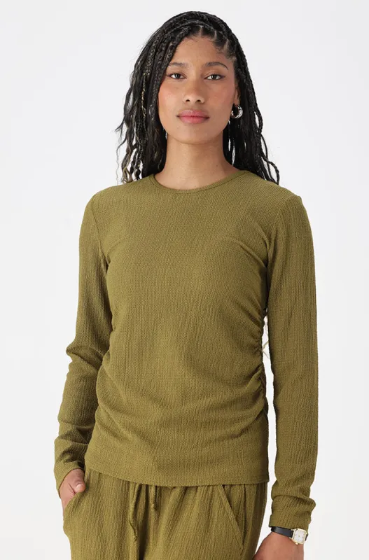 KATE LONG SLEEVE TEXTURE TOP WITH SIDE RUCHING  _ 162741 _ Green sold by Dunns