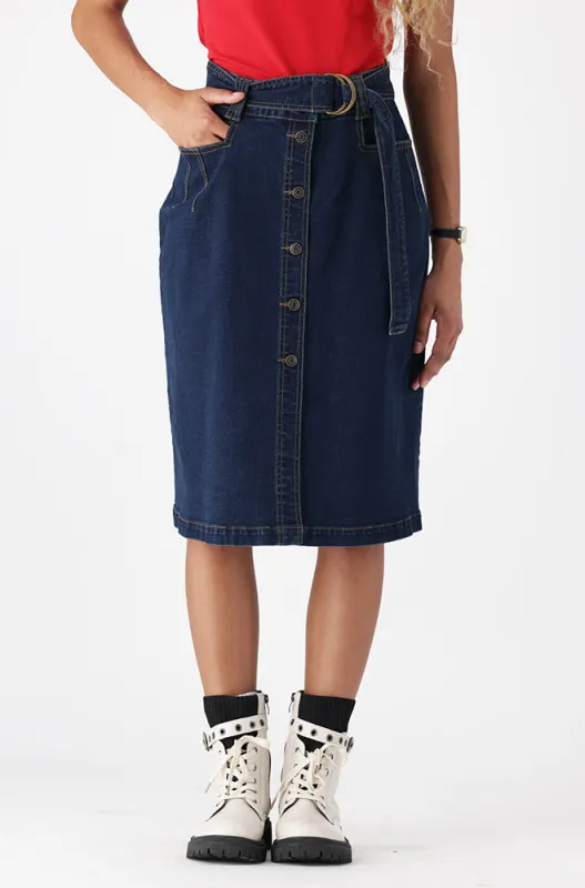 CAMDEN BUTTON THROUGH BELTED DENIM SKIRT sold by Dunns