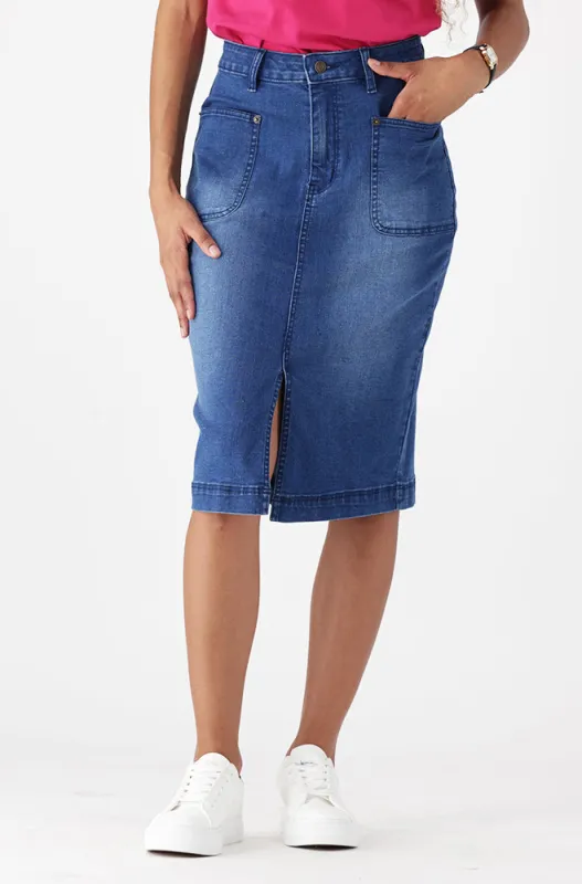 DEMI FRONT SLIT DENIM SKIRT sold by Dunns