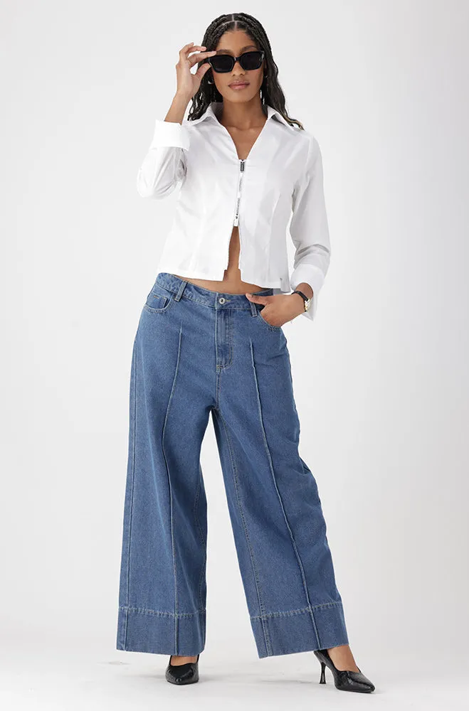 LUNA DENIM PINTUCK CROPPED WIDE LEG JEAN sold by Dunns