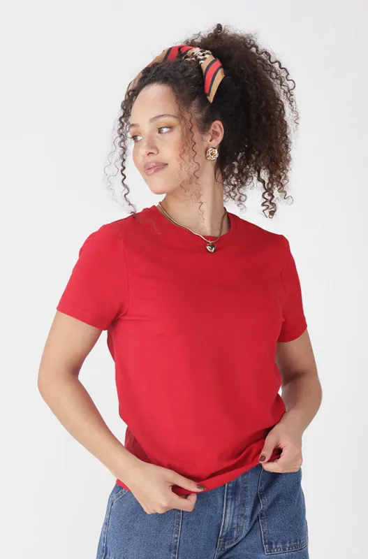 Bella Crew Neck Fitted Crop Tee _ 162157 _ Red sold by Dunns