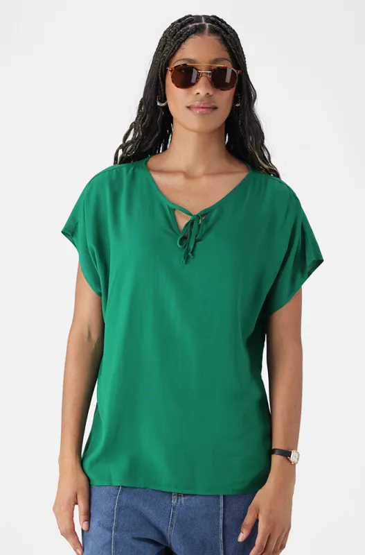 EDITH TIE DETAIL TOP  _ 162098 _ Green sold by Dunns