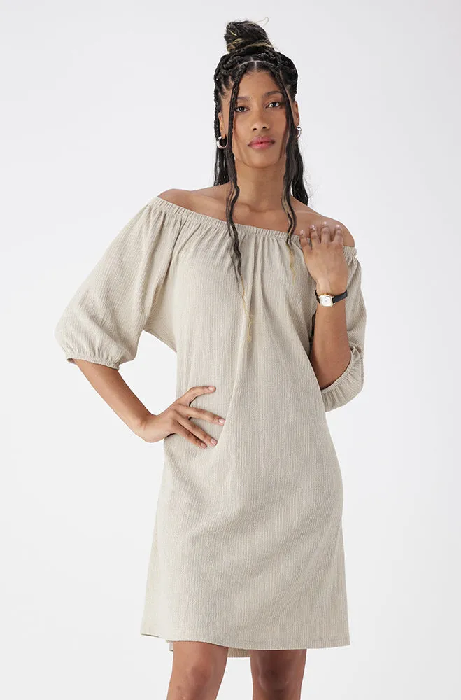 Veronica Off Shoulder Textured Knit Dress _ 162620 _ Taupe sold by Dunns