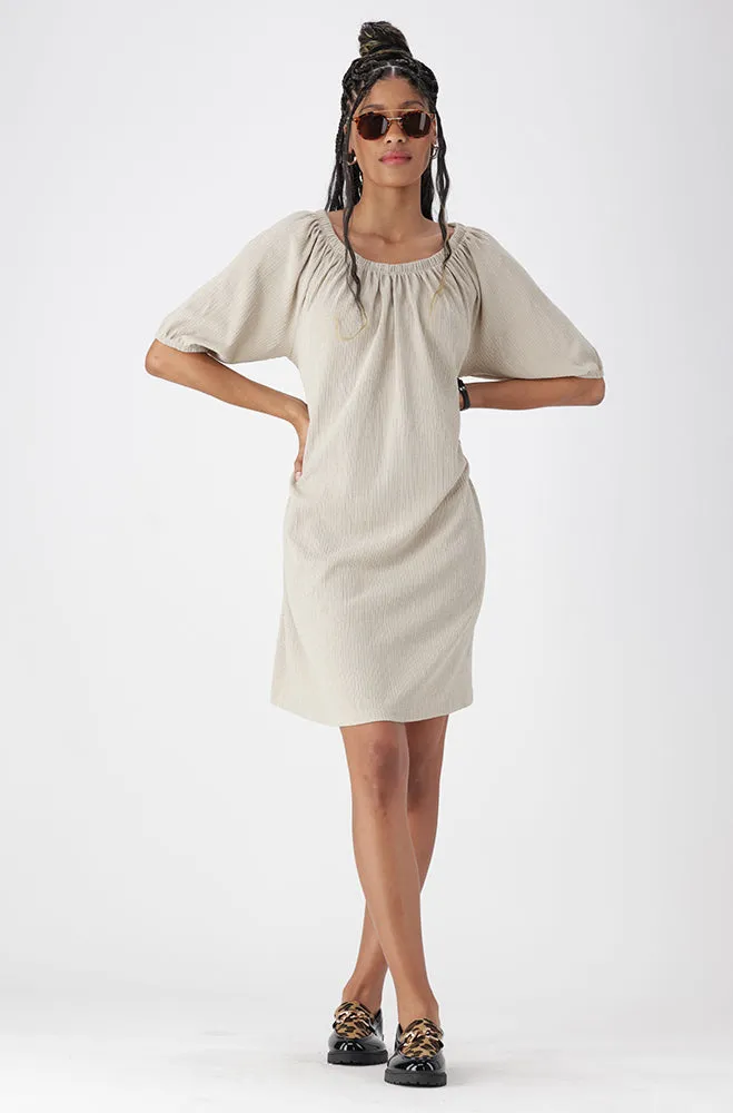 Veronica Off Shoulder Textured Knit Dress _ 162620 _ Taupe sold by Dunns product image thumbnail 2
