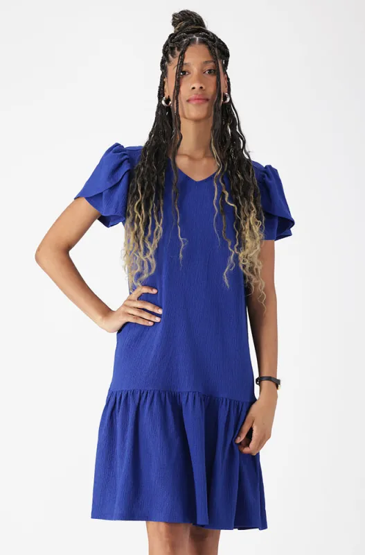 Cindy Textured Knit Tulip Sleeve Dress _ 162621 _ Blue sold by Dunns