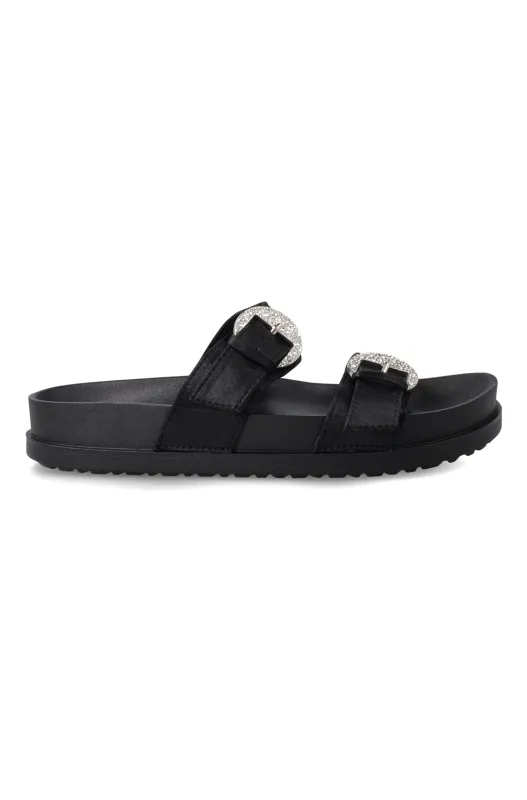 Donne Diamante Double Buckle Sandal _ 165406 _ Black sold by Dunns