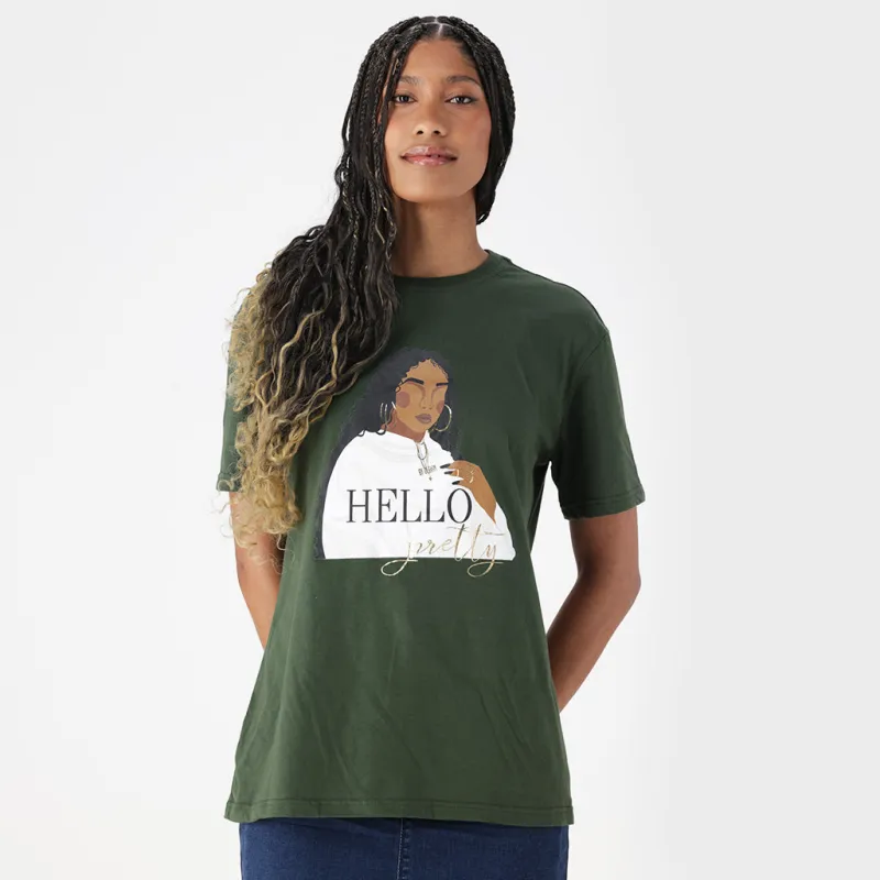 Jade Graphic Boyfriend Tee _ 163295 _ Fatigue sold by Dunns