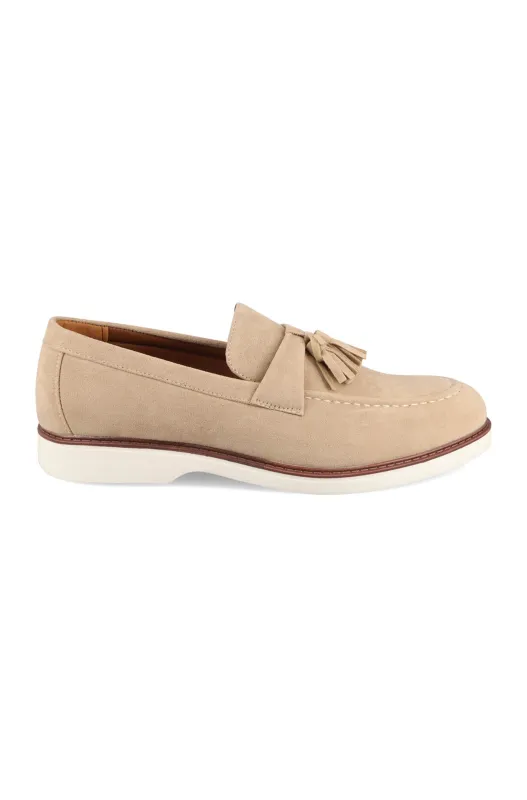 Crews Microsuede Loafer With Tassle _ 161763 _ Stone sold by Dunns