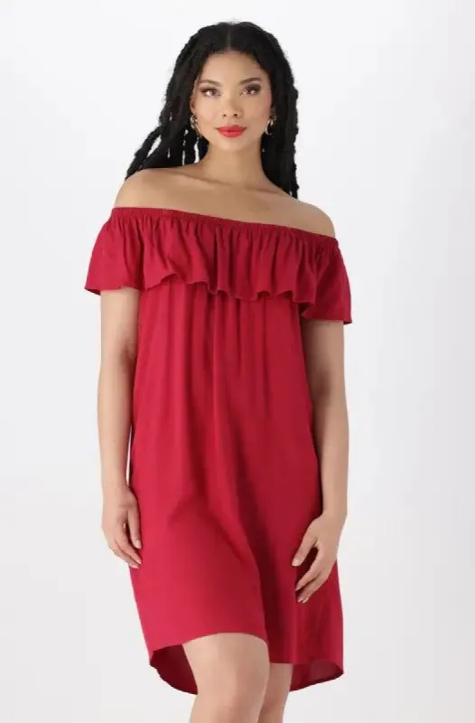 Leah Off The Shoulder Dress _ 144734 _ Red sold by Dunns