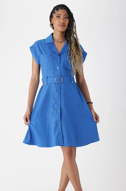 RITA LINEN BLEND BELTED DRESS sold by Dunns