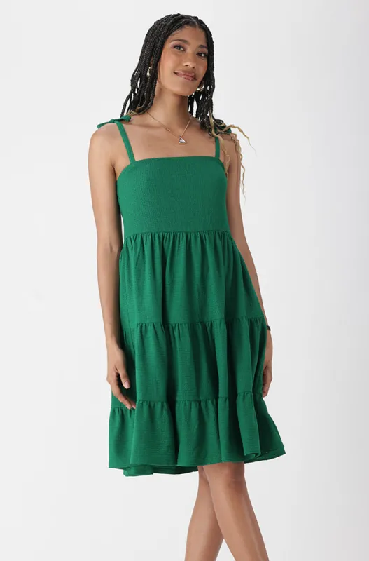 Harlow Textured Shoulder Tie Dress _ 165049 _ Green sold by Dunns
