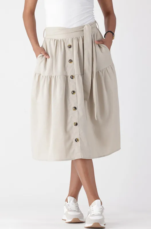 ALESSIA BELTED LINEN BLEND SKIRT _ 164489 _ Natural sold by Dunns