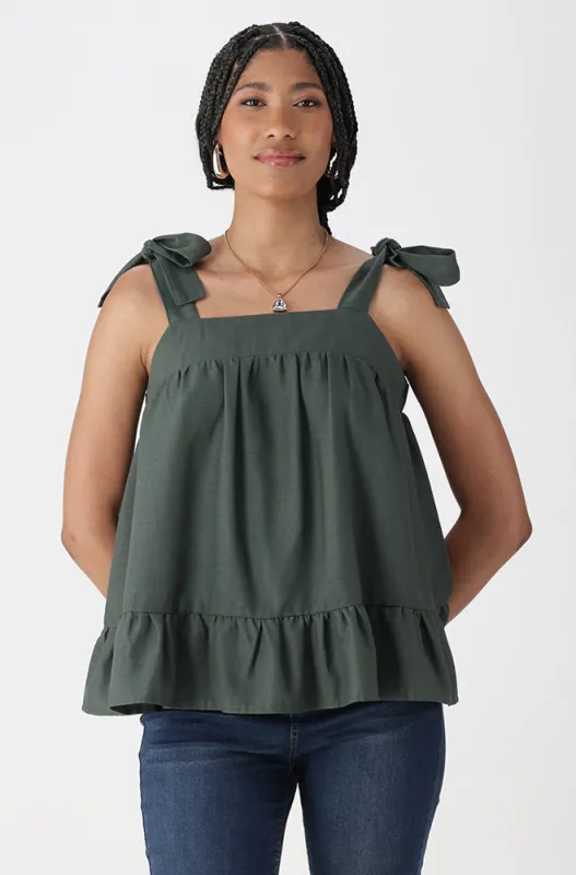 Alana Linen Blend Top _ 165282 _ Fatigue sold by Dunns