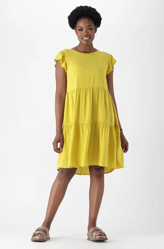 Carla Flutter Sleeve Dress _ 166266 _ Yellow sold by Dunns