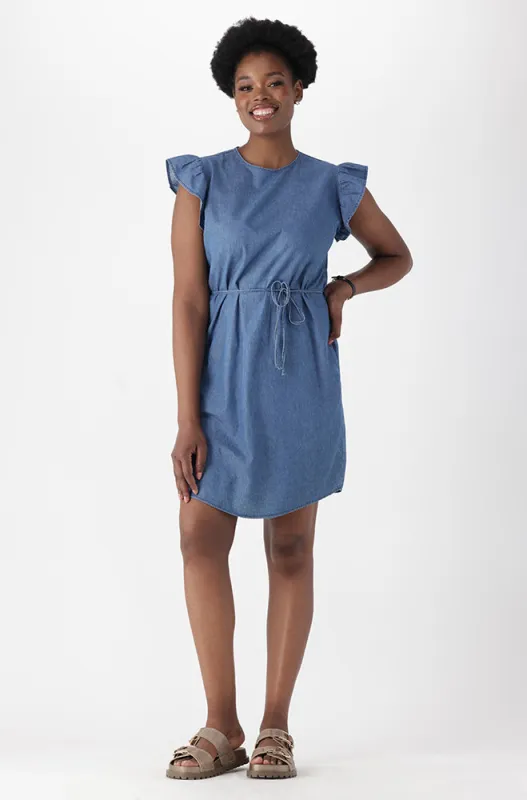 KAYLEE CHAMBRAY FLUTTER SLEEVE DRESS sold by Dunns