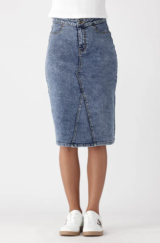 JENNY TUBE DENIM SKIRT MOCK SLIT sold by Dunns