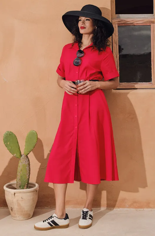 Carla Linen Blend Shirt Dress _ 162904 _ Red sold by Dunns