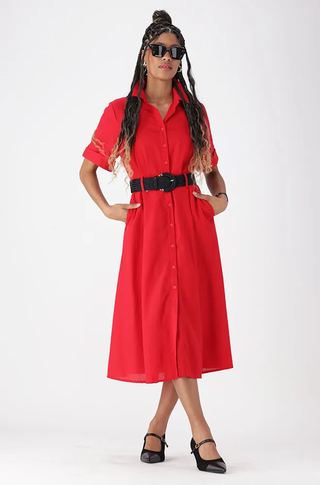 Carla Linen Blend Shirt Dress _ 162904 _ Red sold by Dunns product image thumbnail 2