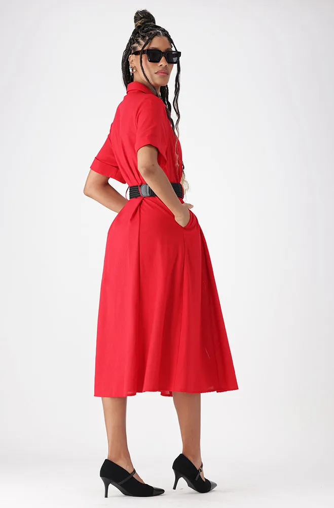 Carla Linen Blend Shirt Dress _ 162904 _ Red sold by Dunns product image thumbnail 3