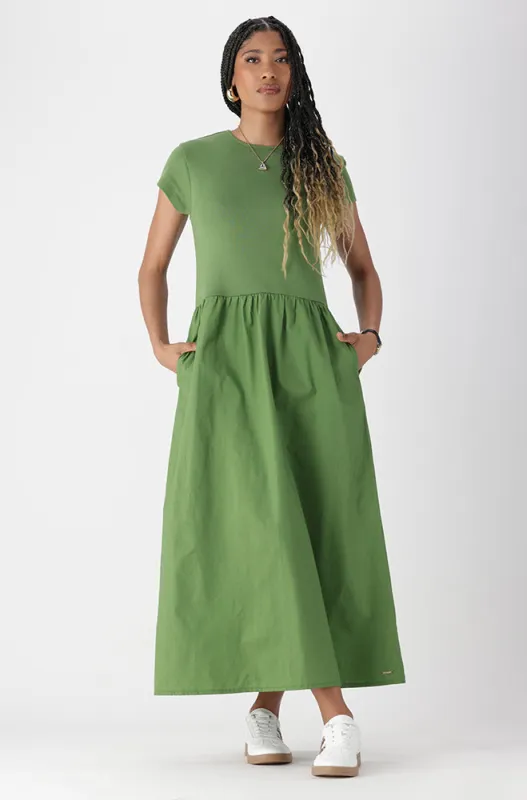 Lora Knit And Woven Combo Dress _ 163185 _ Green sold by Dunns