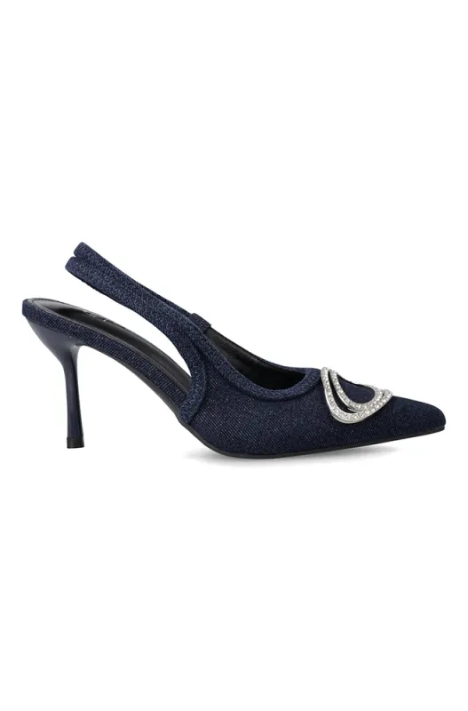 Andie diamante denim slingback heel sold by Dunns
