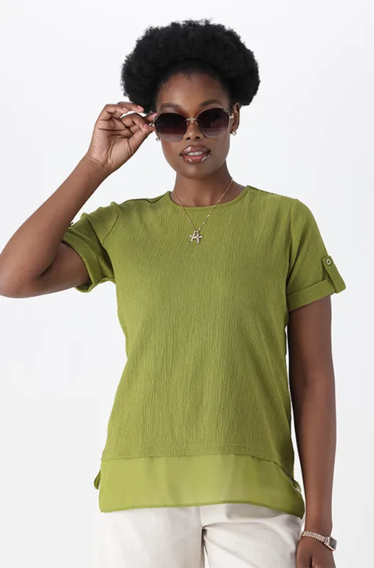 ESME KNIT AND WOVEN COMBO TOP sold by Dunns