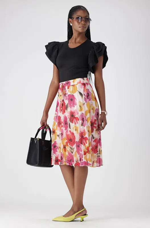 IRIS FLORAL PLEATED SKIRT sold by Dunns