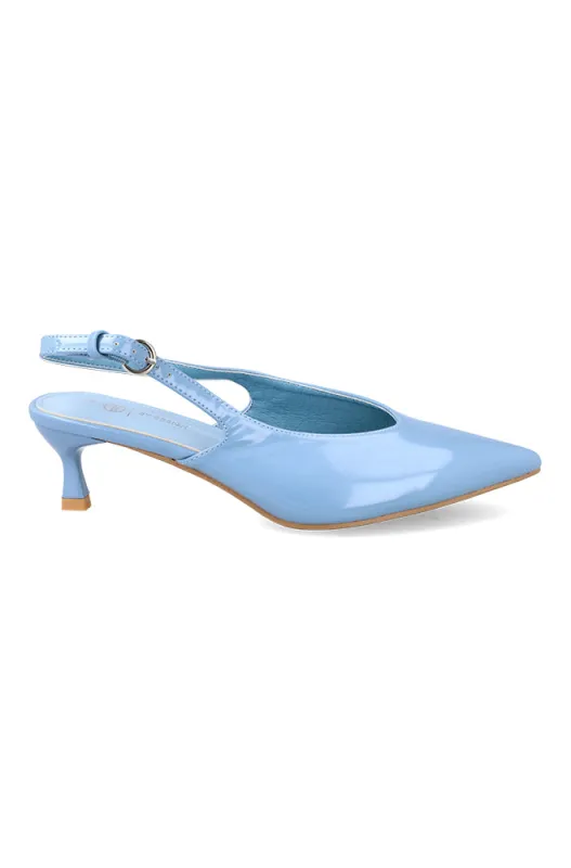 Charlotte patent sling back heel sold by Dunns