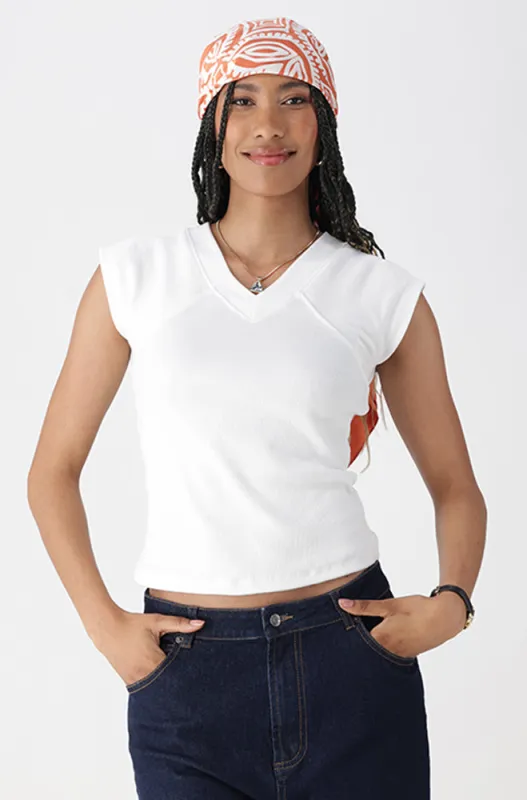 CYNTHIA RIB V NECK FITTED TOP sold by Dunns