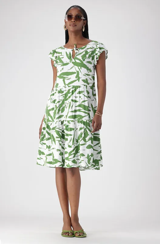 KIARA TIE NECK TIERED DRESS sold by Dunns