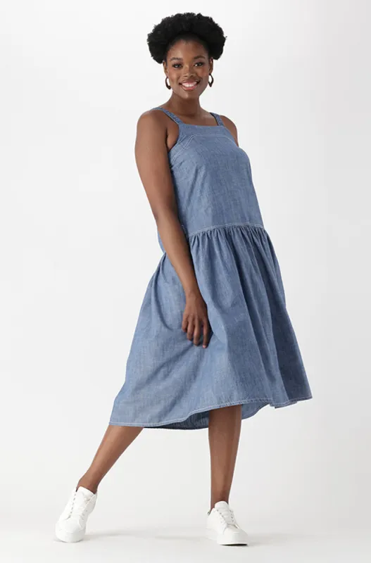 ARYA DENIM SQUARE NECK DRESS sold by Dunns