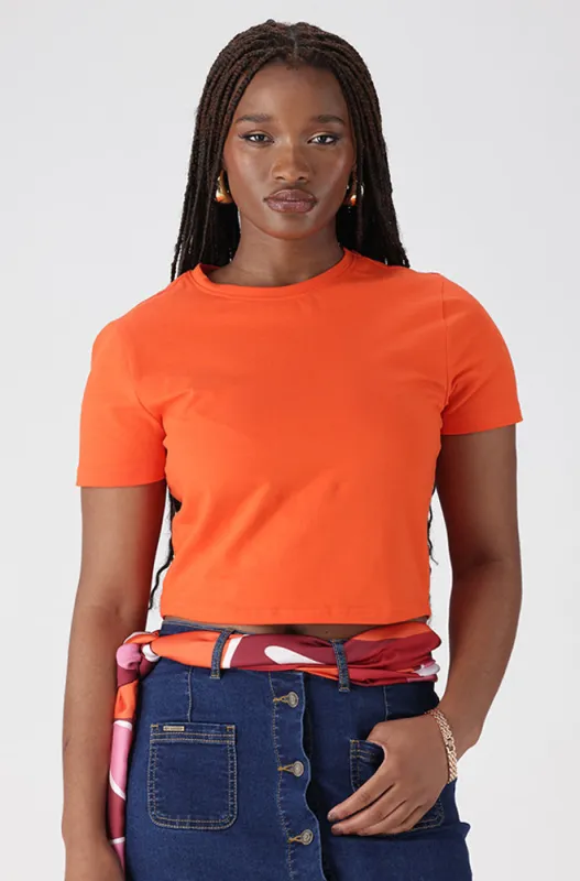 BELLA CREW NECK FITTED CROP TEE sold by Dunns