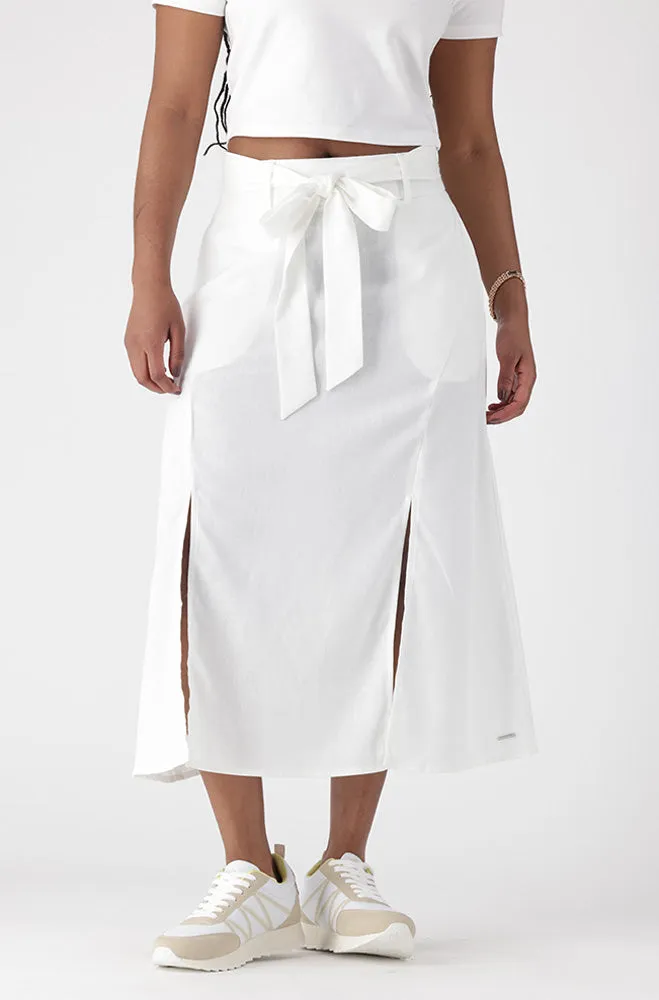EVELYN BELTED LINEN BLEND SKIRT sold by Dunns