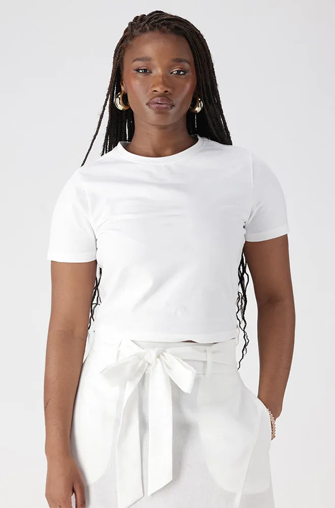 BELLA CREW NECK FITTED CROP TEE sold by Dunns