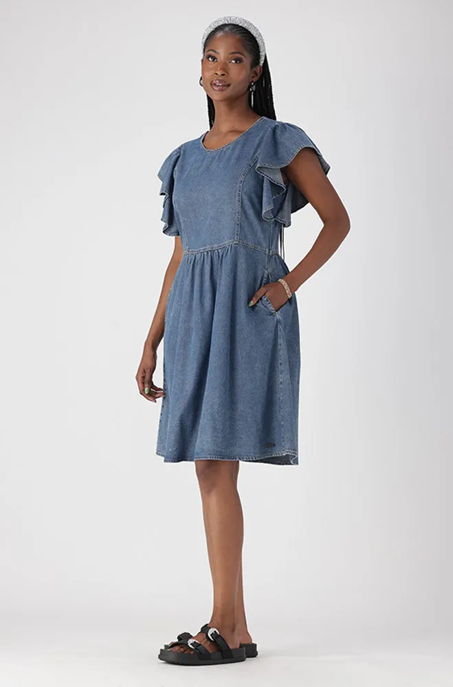ARI DENIM FLUTTER SLEEVE DRESS sold by Dunns product image thumbnail 5