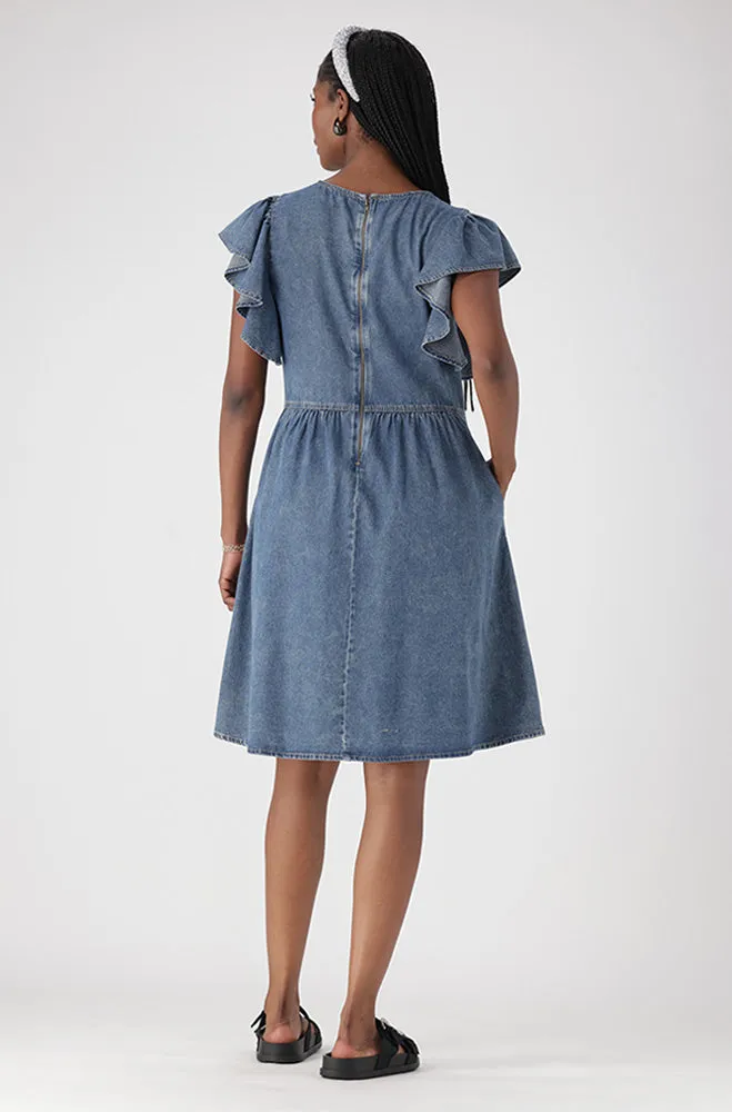 ARI DENIM FLUTTER SLEEVE DRESS sold by Dunns product image thumbnail 2