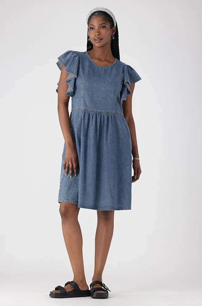 ARI DENIM FLUTTER SLEEVE DRESS sold by Dunns