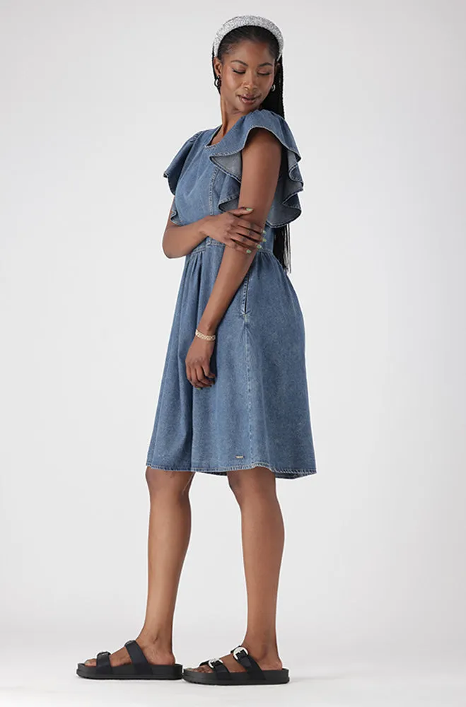 ARI DENIM FLUTTER SLEEVE DRESS sold by Dunns product image thumbnail 3