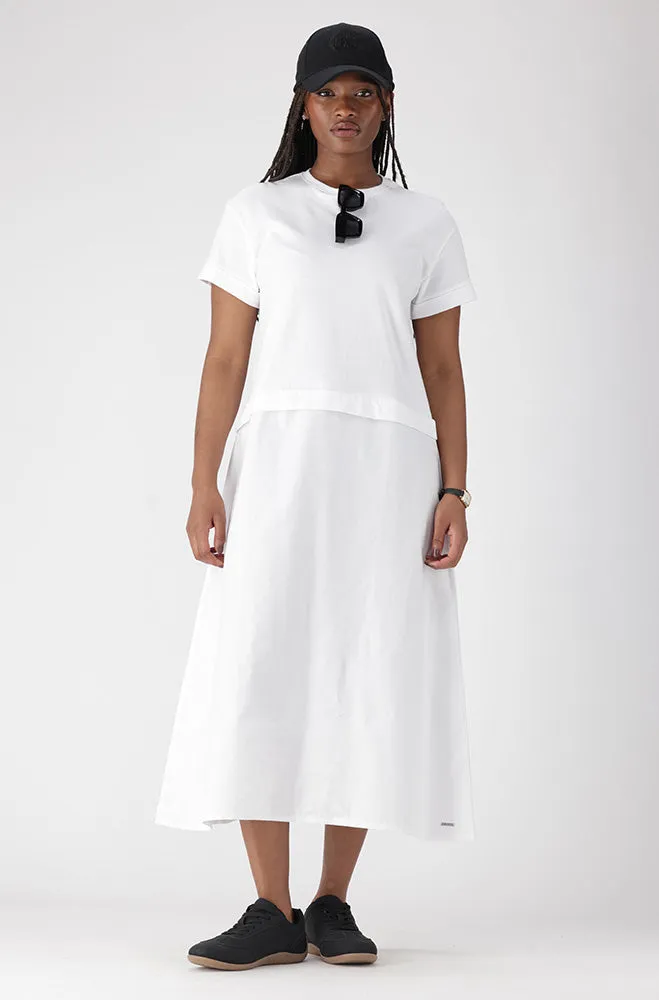 LORA KNIT AND WOVEN COMBO DRESS sold by Dunns