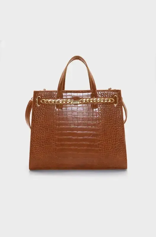 Janinie Croc Large Tote Bag _ 143744 _ Brown sold by Dunns