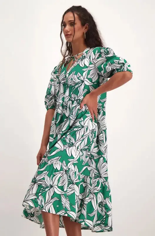 Arabella Tiered Printed Dress _ 140875 _ Green sold by Dunns product image thumbnail 2