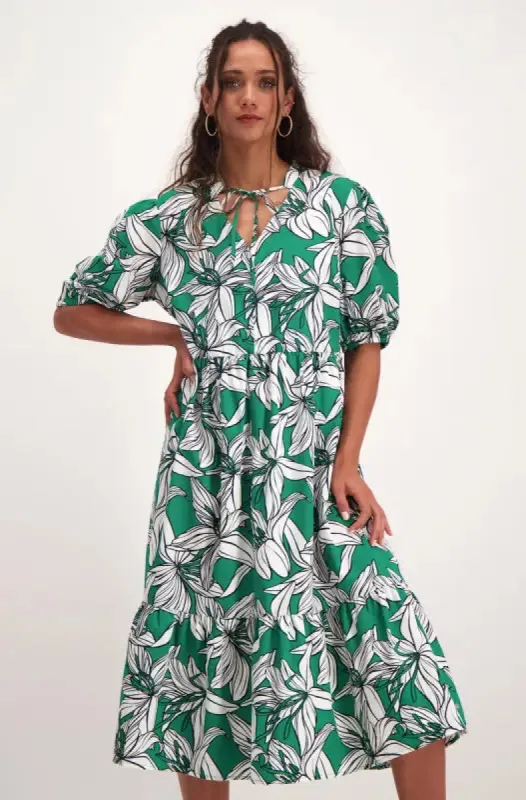 Arabella Tiered Printed Dress _ 140875 _ Green sold by Dunns