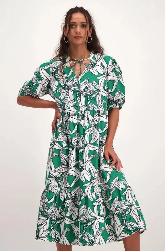 Arabella Tiered Printed Dress _ 140875 _ Green sold by Dunns