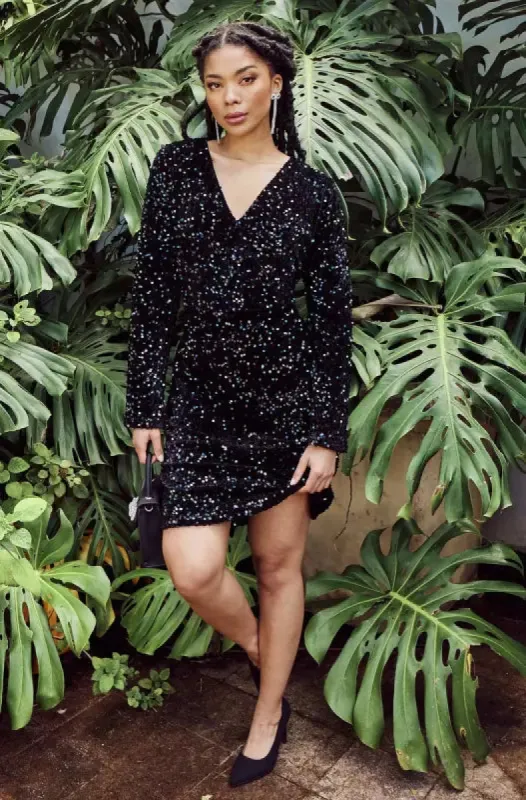 Lola Sequence Wrap Dress _ 144122 _ Black sold by Dunns