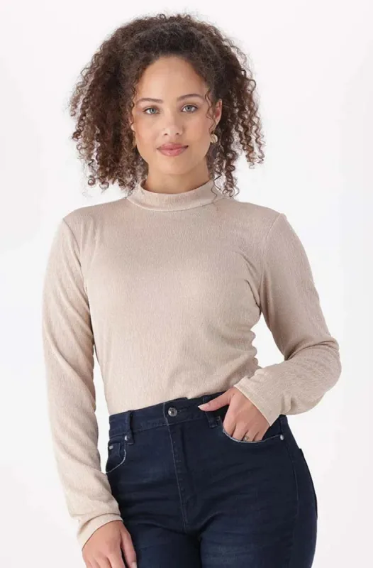 Gloria Turtle Neck Top _ 148364 _ Beige sold by Dunns
