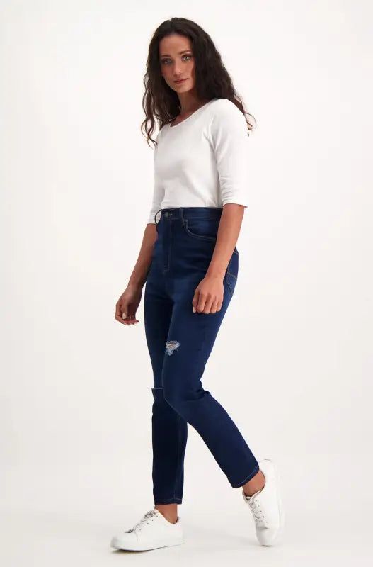 Lara High Rise Rip And Repair Skinny _ 142234 _ Dark Wash sold by Dunns product image thumbnail 5